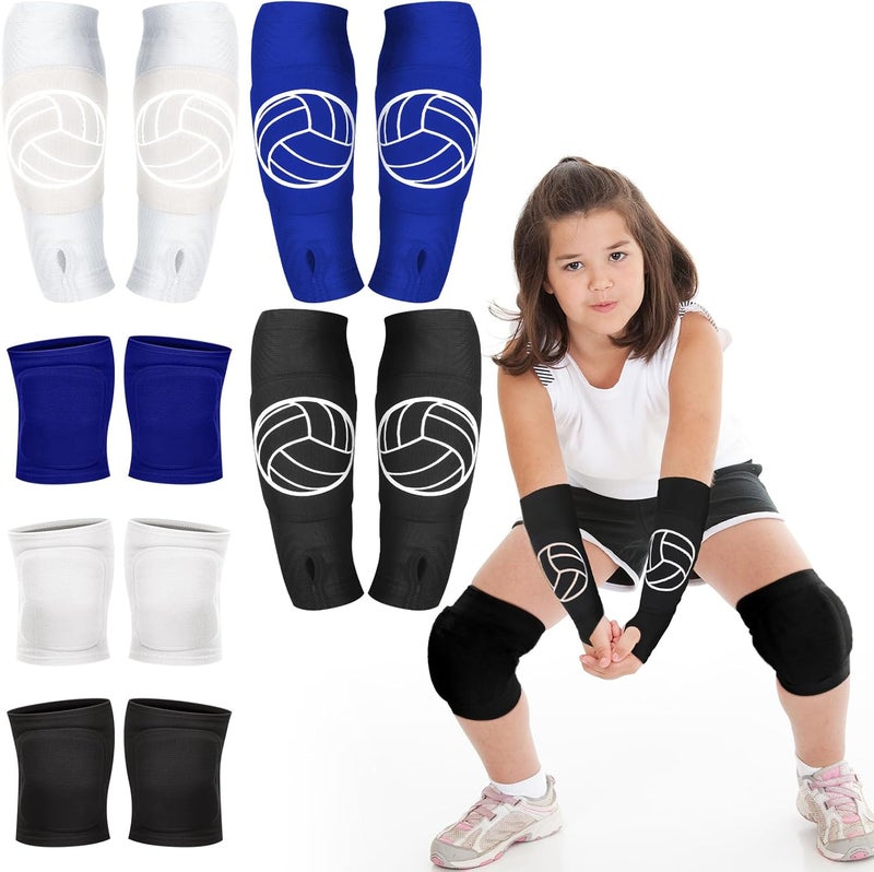Sosation 3 Set Volleyball Arm Sleeves and Knee Pads for Kids Soft Forearm Sleeves with Protection Pad Thumbhole Volleyball Accessories for Training Youth Girls Boys 5-8 Years Old - Image 1